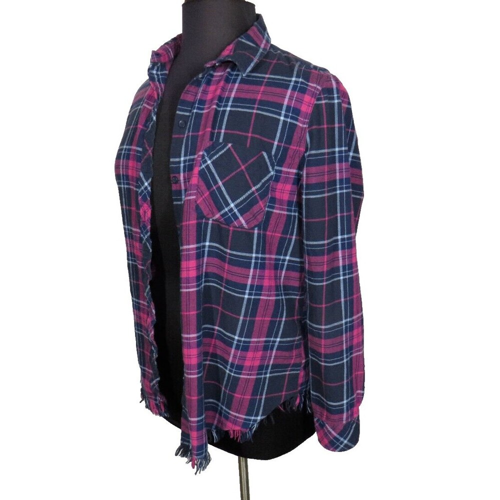 Beach Lunch Lounge Women's Plaid Lightweight Flannel Button Up Shirt Size L